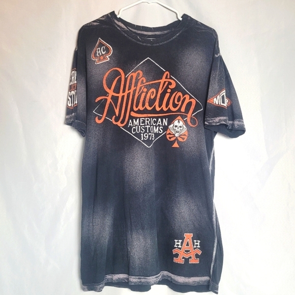 Affliction American Customs 1973 Motorcycle Skull Black Men's Tshirt Size L - Picture 1 of 14